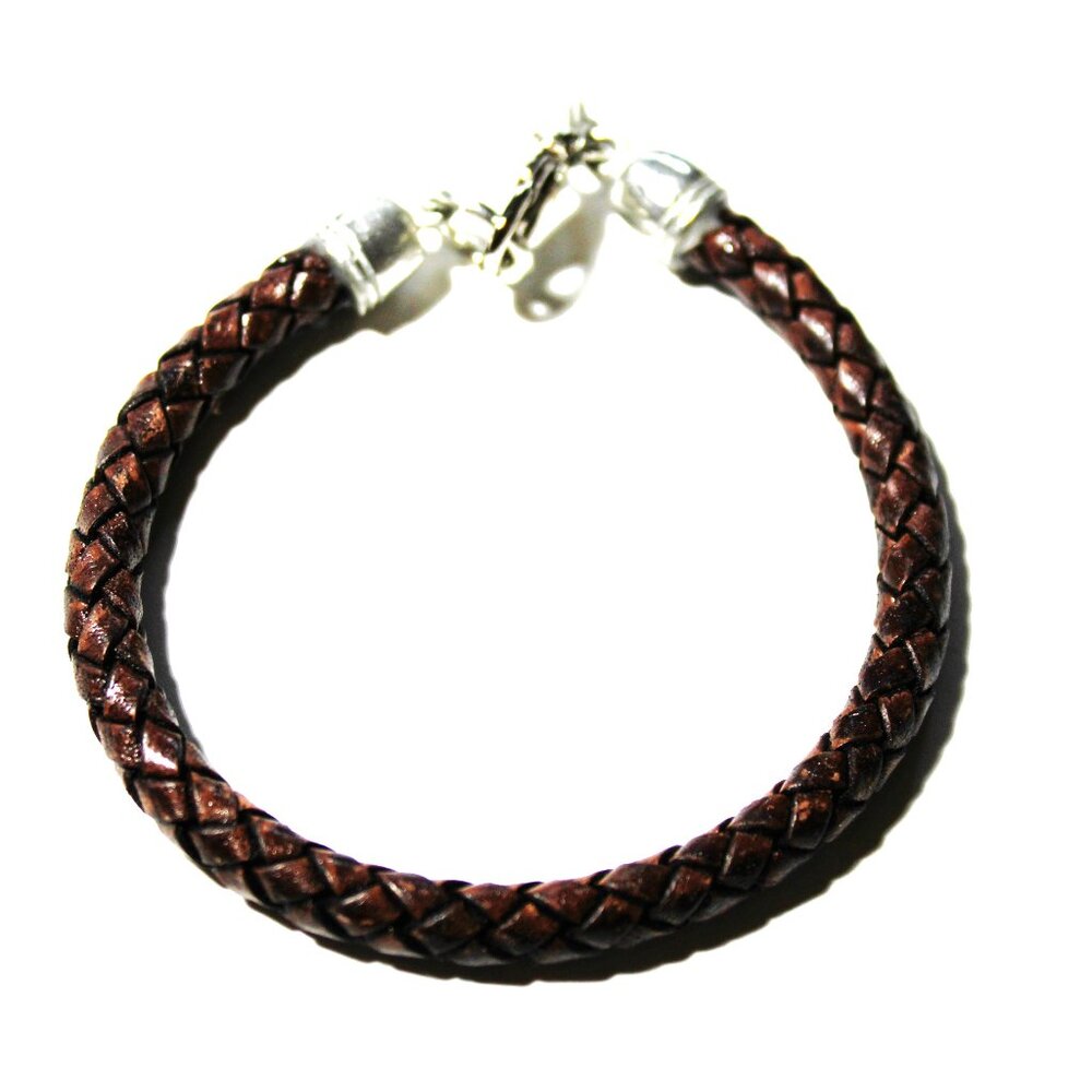 A Four Weave Dark Brown Leather Bracelet